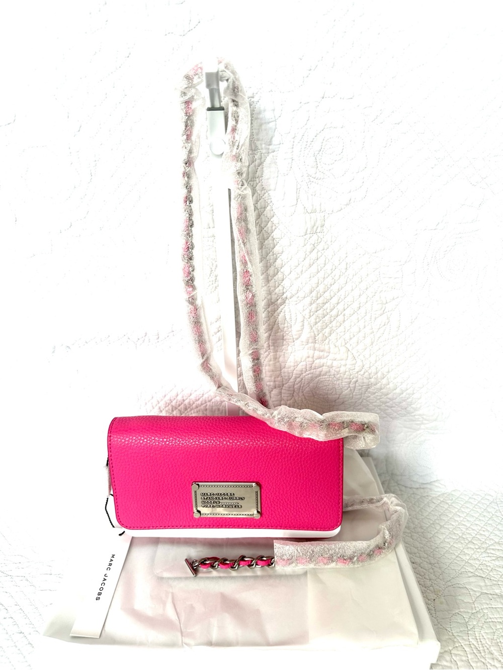 Marc Jacobs Hot Pink Leather Crossbody Wallet with Chain